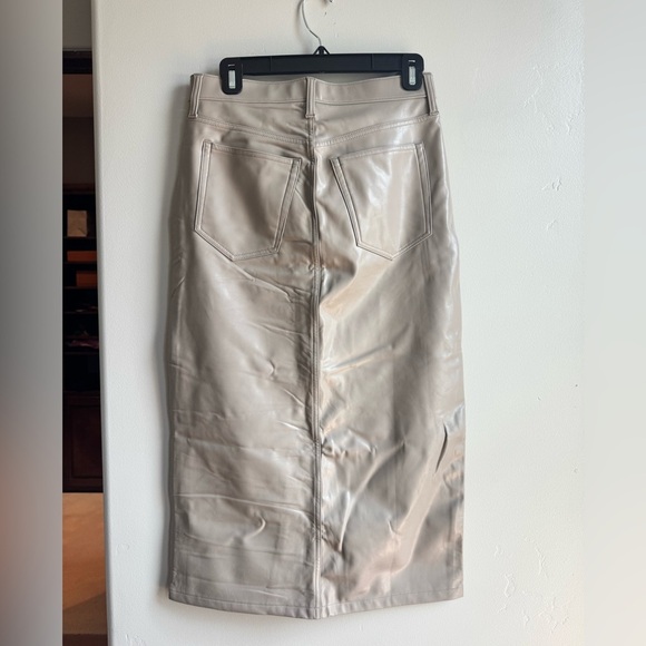 NWT Abercrombie Faux Leather Midi Pencil Skirt Tan | Chic Minimalist Size 26 - Picture 4 of 4
